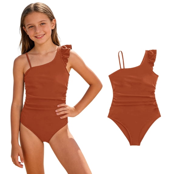 Swimsuit Girls Adjustable Strap Ruffled Swimsuits Girls 1 Piece Bathing Suits Swimsuit Girls 9-10 Years