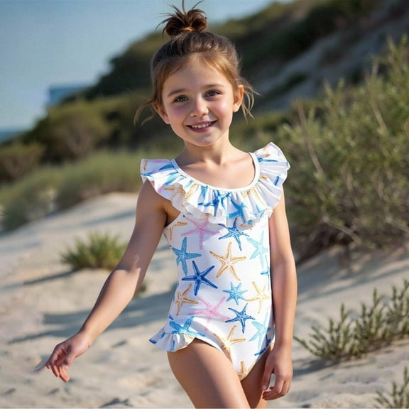 Swimsuit for Girls Beachwear Girls One Piece Long Sleeve Skirted Rash Guard Swimsuit Lightweight Sun Safe Outfit for Kids Seaside Vacation Swimming Trips White 4Y