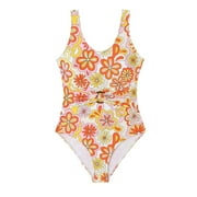Swimsuit Girls,Summer Swimsuit Bikini for Girl Floral Cross Hollow One-Piece Swimsuit Floral Swimsuit Bikini Swimsuit Set/Girls Swimsuit/Rufflebutts Swimsuit Girls (Color:Orange,Size:12-13 Years)