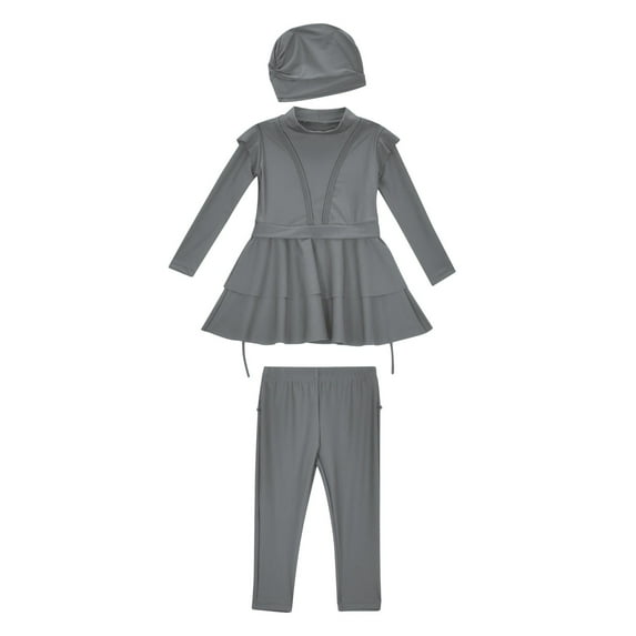 Swimsuit Girls Three pieces Long Sleeve Top Pants with Swim Cap Beach Swimsuit for Little Girl 6-7 Years