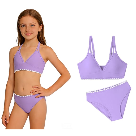 Swimsuit Girls Two Piece Bikini Sets Quick Drying Swimwear Girls Bathing Suits 13-14 Years
