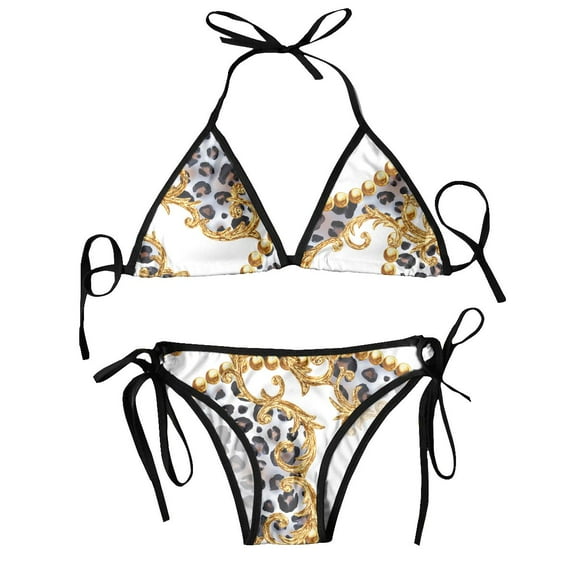 Swimsuit Golden Baroque Chain Glamour Leopard Mujer Women Swimwear Summer Beachwear Bathing Bikinis Sets