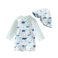 thumbnail image 1 of Swimsuit One Piece Bathing Suit for Girls Boys with Matching Hat Full Print Rash Guard Sun Swim for Toddler Kids Swimwear 6-12 Months, 1 of 4