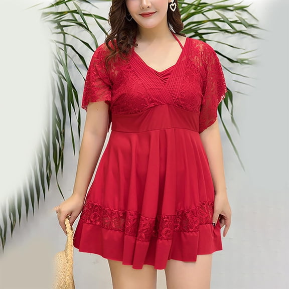 Swimsuit One Piece New Women Print Strappy Back Set Swimsuits Plus Size Bathing Suits Tankinis Swimwear Style B-65 Red 4XL