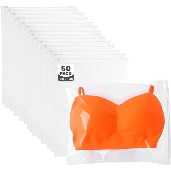 Swimsuit Organizer Bags - 50 Pack 8x10 Inch Clear Zipper Storage Bags, Travel Packing Bags for Clothes, Underwear, Socks, Toiletries