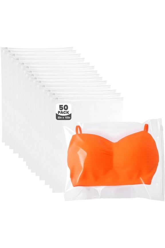 Swimsuit Organizer Bags - 50 Pack 8x10 Inch Clear Zipper Storage Bags, Travel Packing Bags for Clothes, Underwear, Socks, Toiletries