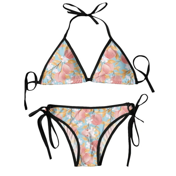Swimsuit Peach Blossom Mujer Women Swimwear Summer Beachwear Bathing Bikinis Sets