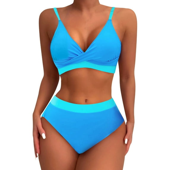 Swimsuit Sale 9.99 Clearance Women Women White Trim Bikini Set V Neck Tank Swimsuits Cropped Bikini Swimsuit Dressy Summer Swimsuit