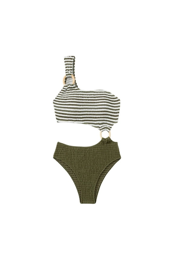 Swimsuit Sale Women Women's Striped Print One Shoulder Bikini Set Padded Cups for Conservative and Stylish Beach Wear