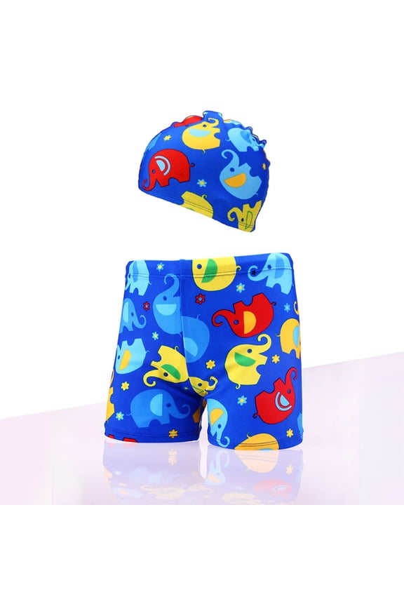 Swimsuit Set For Boys,Summer Bathing Suit Swimsuit and Swim Cap For Little Boys Blue L