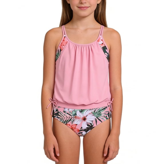 Swimsuit Set for Girls 3 Piece Adjustable Strap Swimwear Stretchy Solid Color Beach Skirt Summer Casual Fashion Swimsuit/Blue/10Y