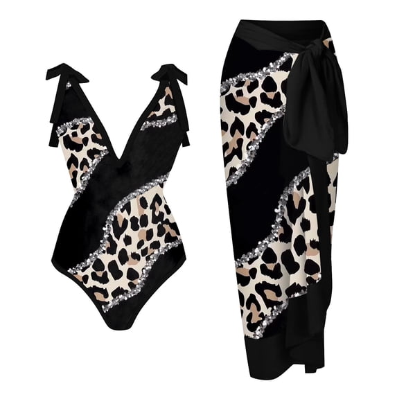 Swimsuit Sets with Cover ups for Women 2024,Women Leopard Print Beach Swimsuit Tropical Bikini Swimwear Cover up Wrap Skirt Summer Holiday Outfit Bathing Suit