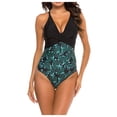 thumbnail image 1 of Swimsuit Thong Women Flowers Print Bikini One-piece Swimwear Push-Up Swimsuit Bathing Suit, 1 of 9
