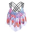 thumbnail image 1 of Swimsuit Tops for Women Overlay Flounce Crisscross Tankini Feather Print Strappy Padded Swim Bikini Top, 1 of 5