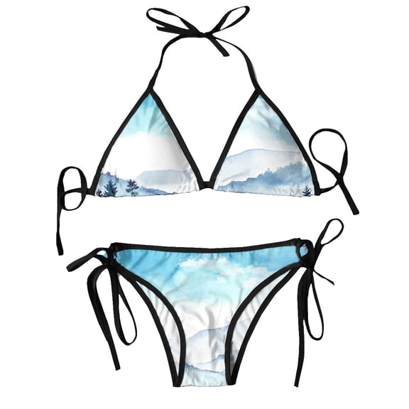 Swimsuit Watercolor Mountains Mujer Women Swimwear Summer Beachwear Bathing Bikinis Sets