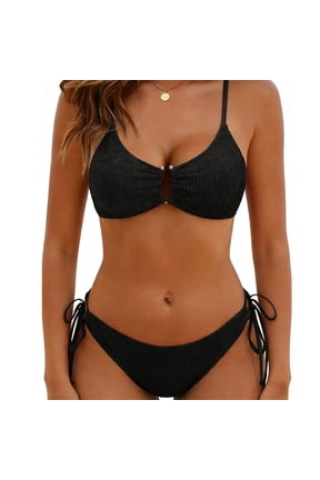 Swimsuit Women 2 Piece Bikini Sets Ribbed U-Wire Bikini Top with Cheeky Cutout Bottom Womens Swimwear Bathing Suits