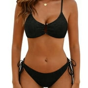 Swimsuit Women 2 Piece Bikini Sets Ribbed U-Wire Bikini Top with Cheeky Cutout Bottom Womens Swimwear Bathing Suits