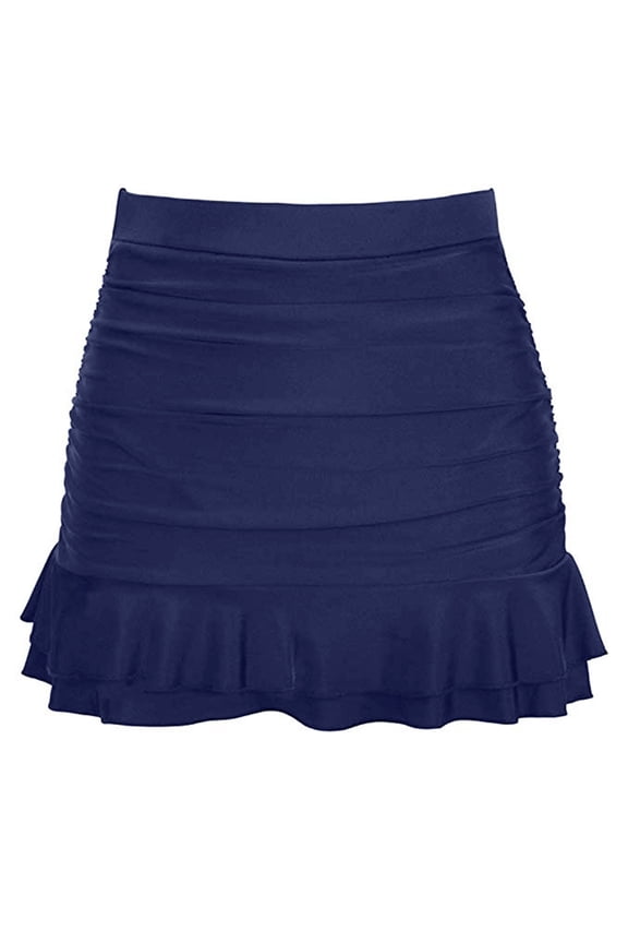 Swimsuit Women 2 Piece Skirted Bikini Bottom High Waisted Shirred Bottom Ruffles Swimwear Bathing Suits Plus Size Navy S