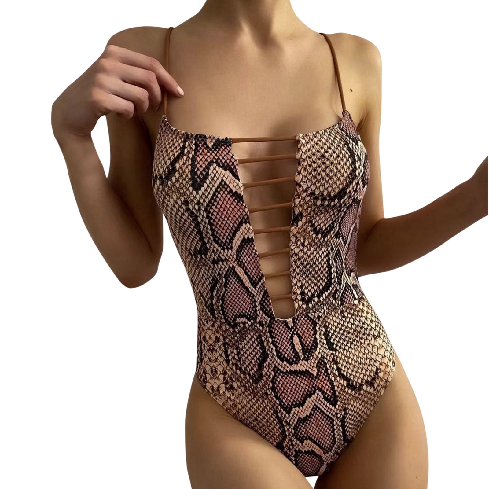 Swimsuit Women One Piece Bathing Suit Tight Snake Skin Printing Hollow