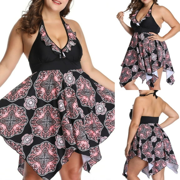 Swimsuit Women Sling Sexy Printing Split Two Piece Swimsuit Beachwear Swimdress