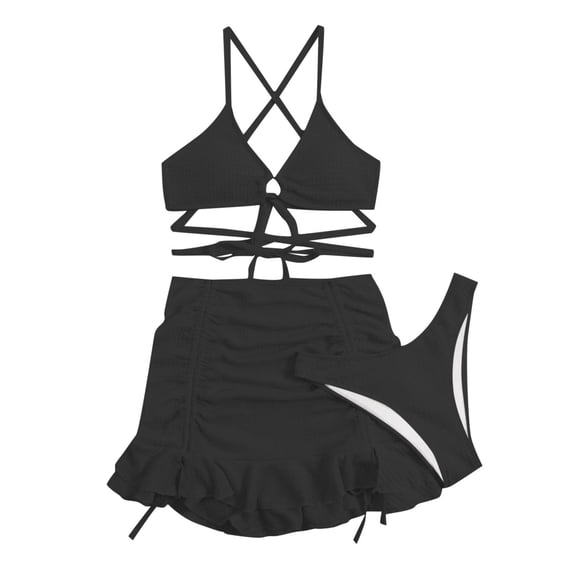 Swimsuit Women Tankini Set Tie Bikini Three Piece Beachwear Summer Swimming Swimwear