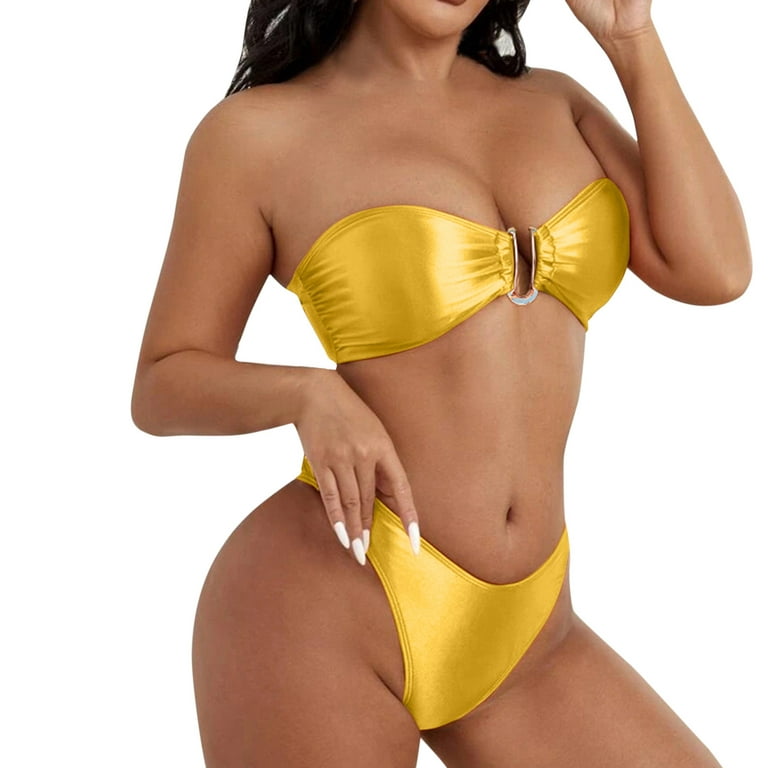 Cotonie Women Bandeau Bandage Bikini Set Push-Up Brazilian Swimwear  Beachwear Swimsuit 