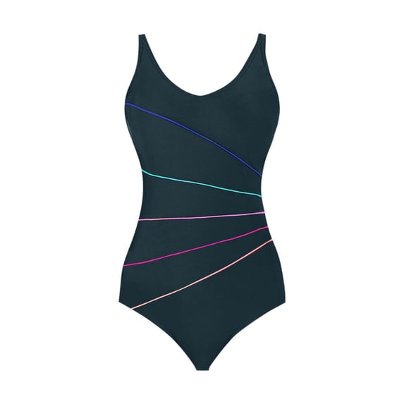 Swimsuit Women Tummy Control Plus Size Swimwear Women's Retro 80s 90s Inspired High Cut Low Back Padding One Piece Swimwear Bathing SuitsGreyXXL