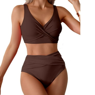 Bzhegqhd Swimsuit Women Two Piece,Women's Solid Color Conservative Split Pleated Swimsuit Set,Tummy Control&nbsp;Swimsuits for Women