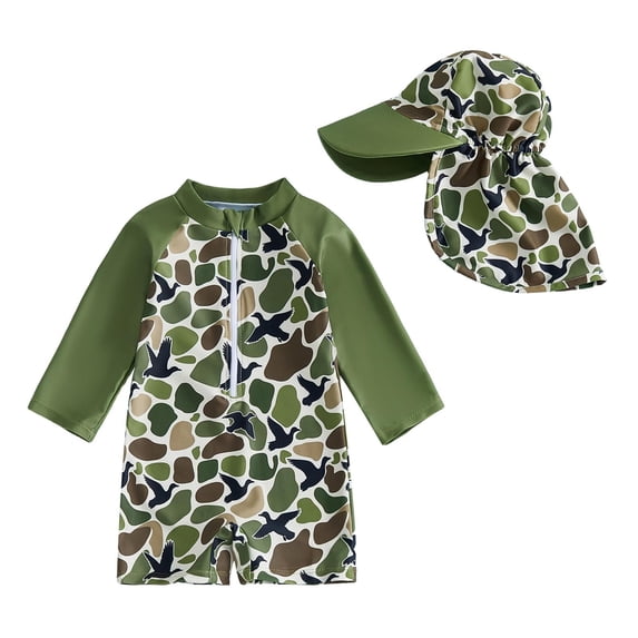 Swimsuit for Boys Upf 50 Sun Long Sleeve Rash Guard Trunks Hat Pool Bathing Suit