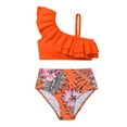 thumbnail image 1 of Swimsuit for Girls 2 Piece Solid Color Bikini Ruffle Top And Floral Print Bottom Summer Bathing Suit Size 10-11 Y, 1 of 5