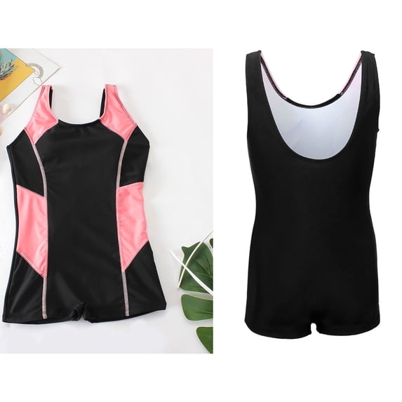 Swimsuit for Girls Boyleg 1 Piece Swimming Suits Quick Dry Summer Swimwear Color Block Athletic Tween Swimsuits for Girls 11-12 Years