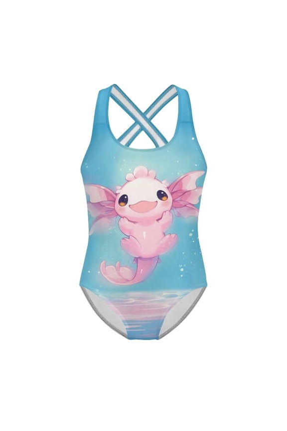 Swimsuit for Girls Cartoon Print Square Neck Sleeveless Cross Back Gymnastics Leotard for Vacation Bathing Suits for Girls Blue 13 Years-14 Years