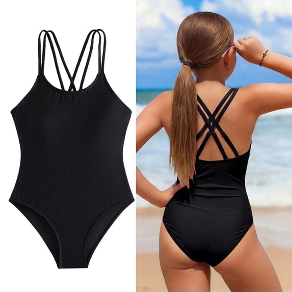 Swimsuit for Girls Crossback 1-Piece Bathing Suits Quick Dry Beach Swimwear with Adjustable Straps Swim Suits for Girls 10-11 Years