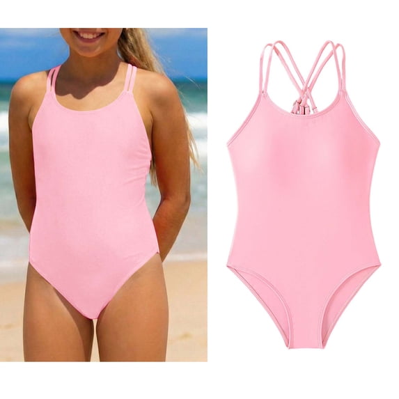 Swimsuit for Girls Crossback 1 Piece Swimming Suits Quick Dry Summer Swimwear with Adjustable Straps Tween 1 Piece Swimsuit 11-12 Years