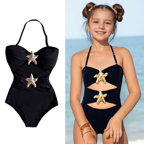 Swimsuit for Girls Cut Out 1-Piece Bathing Suits Quick Dry Summer Swimwear Halter for Beach Pool 13-14 Years