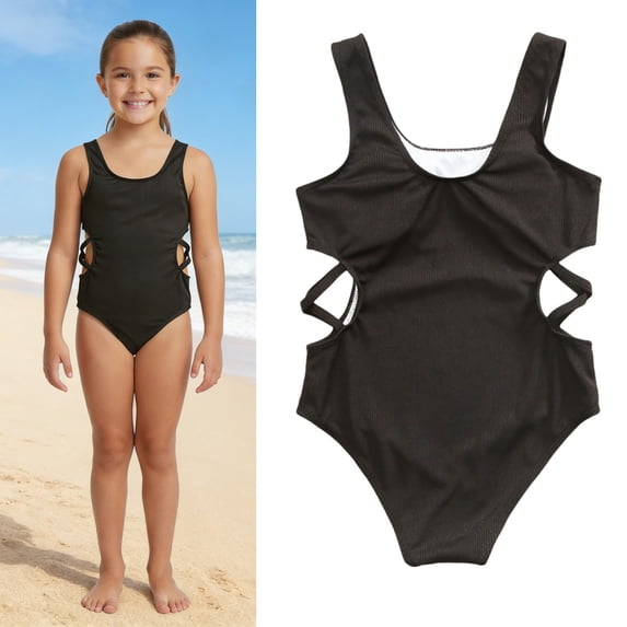 Swimsuit for Girls Cut Out 1 Piece Swimming Suits Quick Dry Beach Swimwear with Solid Color Swimming Suit for Girls 8-9 Years