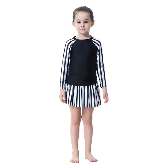Swimsuit for Girls Girl's Full Coverage Long Sleeve Rash Guard Swimsuits with Skirt Toddler Girl Bathing Suit Black 2 Years