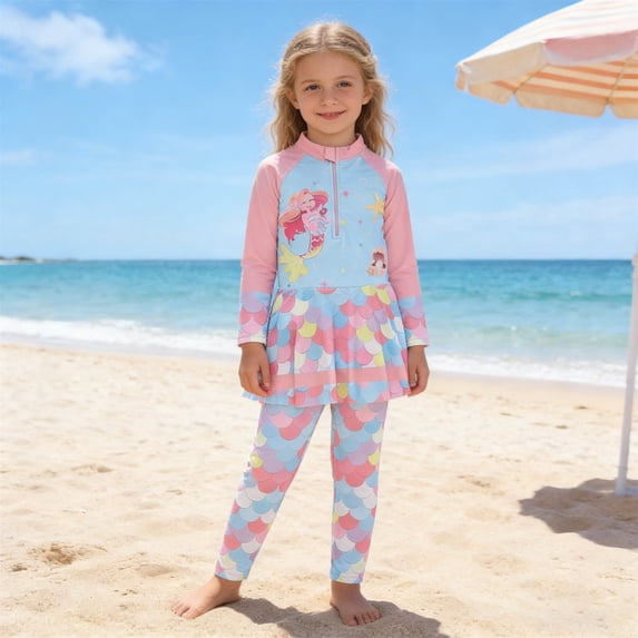 Swimsuit for Girls Girl's Two Piece Upf 50+ Rash Guard Set with Swim Shorts Bathing Suits for Girls Multicolour3 5-6 Years