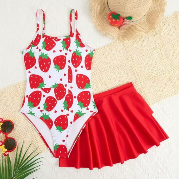 Swimsuit for Girls High Waist Sleeveless One-Piece Bathing Suit with Skirt Bathing Suits for Girls Red 9-10 Years