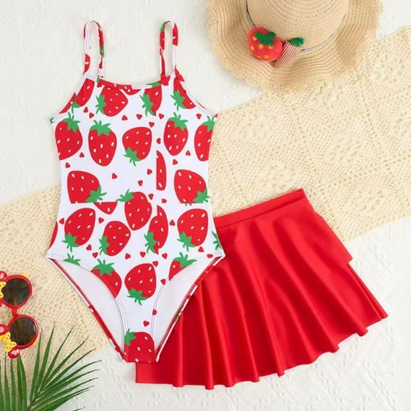 Swimsuit for Girls High Waist Sleeveless One-Piece Bathing Suit with Skirt Bathing Suits for Girls Red 9-10 Years