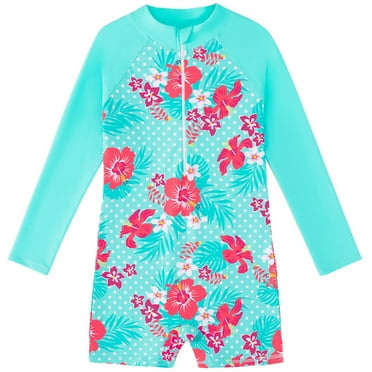 Swimsuit for Girls Kids Long Sleeve Printing Beach Swimming Onesie Swimsuits Girls Bathing Suit Light Blue 3 Years-4 Years