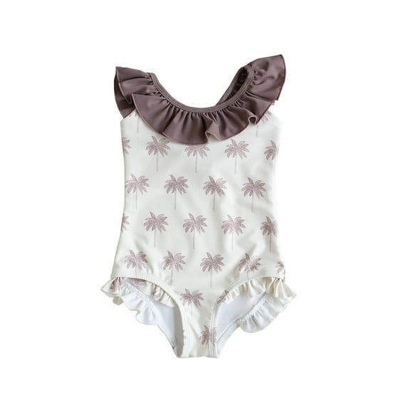 Swimsuit for Girls One Piece Ruffled Sleeveless Bathing Suit Outdoor Summer Beach Play Floral Comfortable Swimwear Size 12-24 M