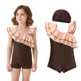 thumbnail image 1 of Swimsuit for Girls Ruffle 1 Piece Bathing Suit Quick Dry Swimwear with Swim Cap Swimming Suit for Girls 6-7 Years, 1 of 7