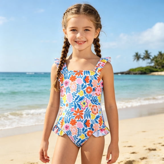 Swimsuit for Girls Size 6Y Cute Tiny Floral Print Kids One Piece Sweet Swimsuit Bathing Suits for Girls