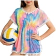 thumbnail image 1 of Swimsuit for Girls Summer Beach Coverup Tie Dye Pompom Trim Swimsuit Bathing Suit Cover Up Swimwear Size 8-15, 1 of 9