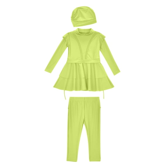 Swimsuit for Girls Three piece Long Sleeve Full Cover Hijab Arabic Spring Summer Beach Swimwear for Kids Girl 6-7 Years