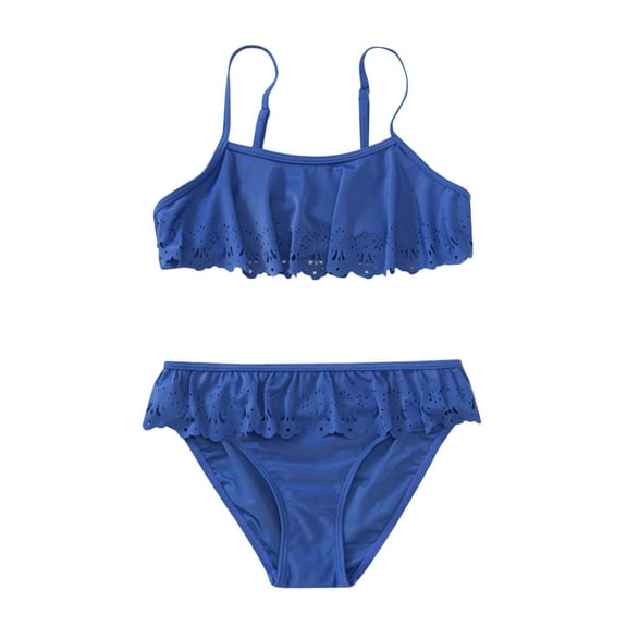 Swimsuit for Girls Toddler Kids Solid Color 2 Piece Bikini Swimwear Set Ruffle Camisole Top and High Waist Briefs Bathing Suit Swim Suit Size 8-9