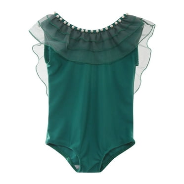 QWIED Swimsuit for Girls Toddler Summer Sleeveless Solid Colour Green Ruffles One Piece Bikini Swimwear Bathing Suit Swim Suit Size 5-6