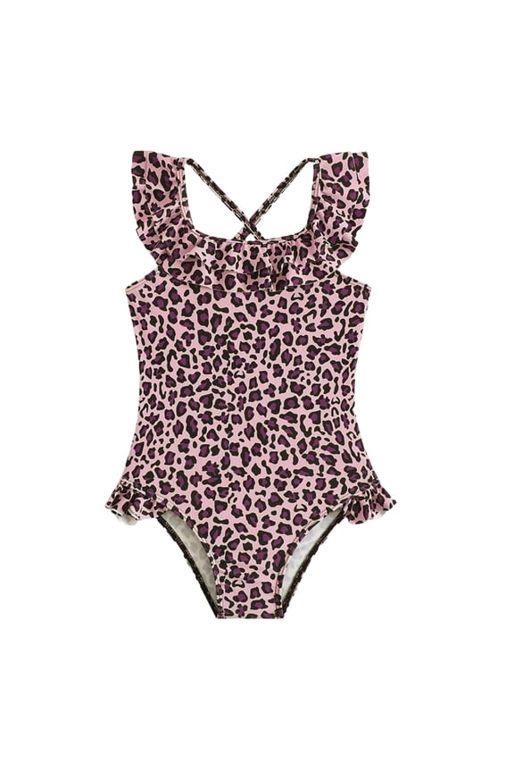 Swimsuit for Girls With Leopard Print Frill Cute Ruffle Toddler Pool Party Kids Swimwear