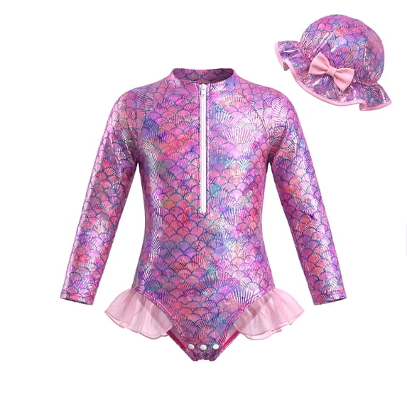 Girls One Piece Swimsuits Mermaid Swimsuit for Girls Long Sleeve Cute Bathing Suits 4T Bathing Suits for Girls 5T Swimsuit Girls